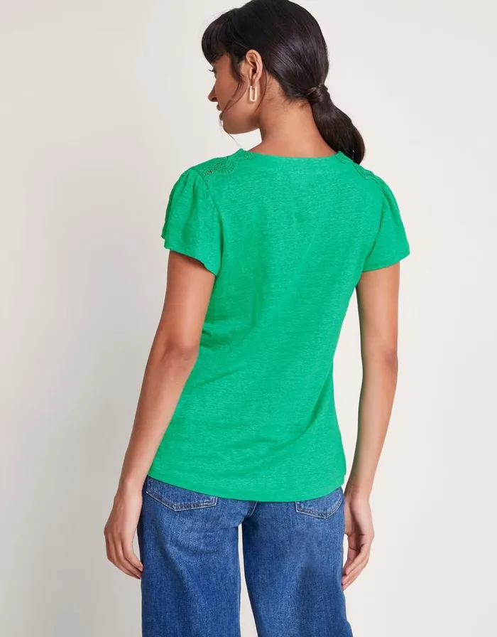 Monsoon Lisa Lace Linen TShirt Green Women Tops and Blouses Monsoon Lisa Lace Linen TShirt Green Women Tops and Blouses