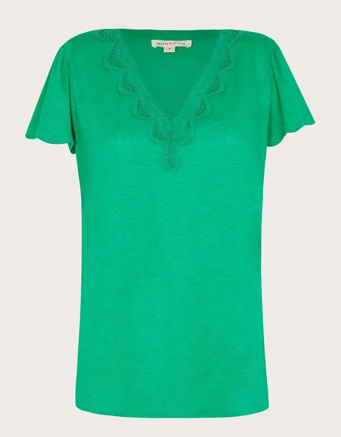 Monsoon Lisa Lace Linen TShirt Green Women Tops and Blouses Monsoon Lisa Lace Linen TShirt Green Women Tops and Blouses