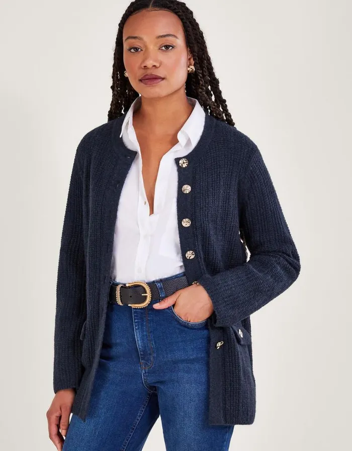 Monsoon Longline Cardigan Blue Women Tops and Blouses