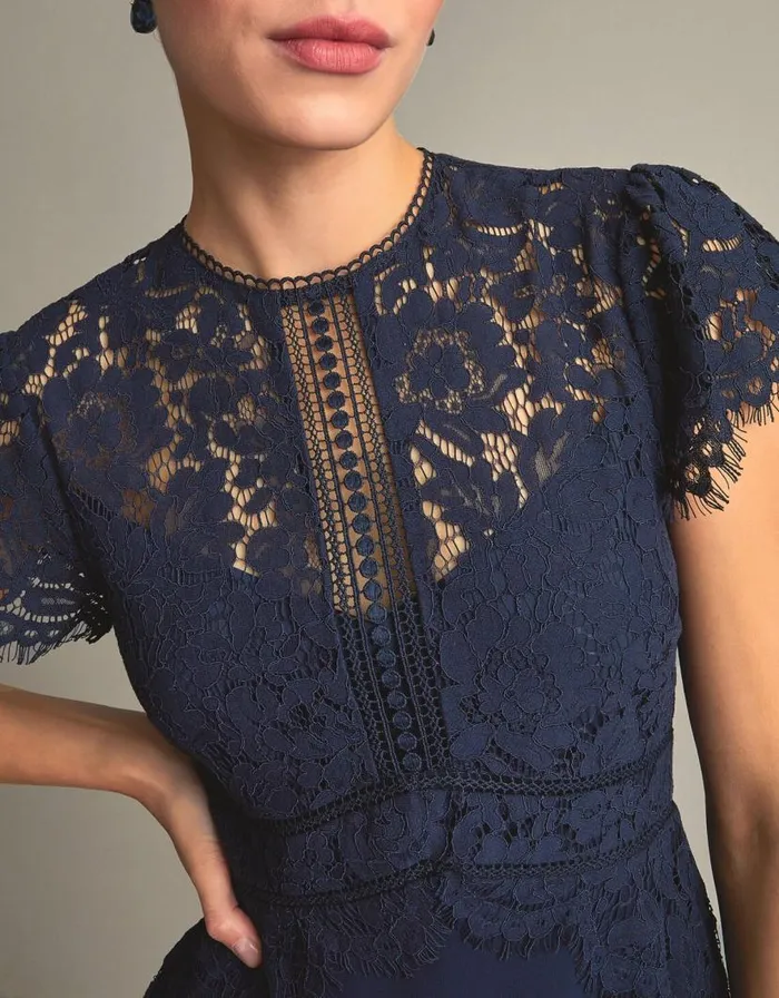 Monsoon Louise Lace Midi Dress Blue Women Occasionwear Monsoon Louise Lace Midi Dress Blue Women Occasionwear