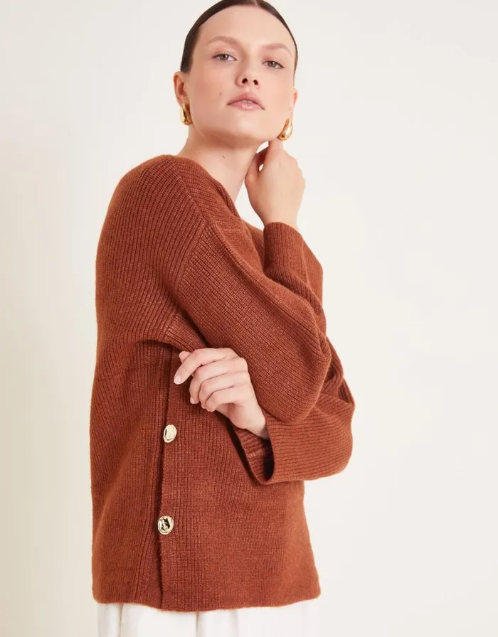 Monsoon Luci Longline Jumper Brown Women Knitwear