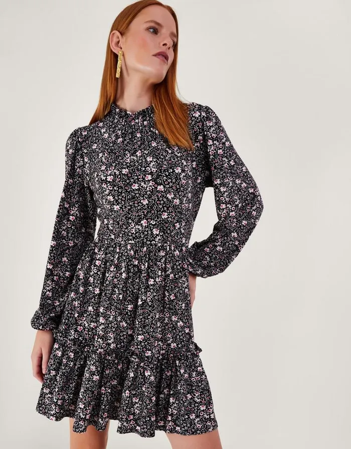 Monsoon Madison Print Dress Black Women Casualwear