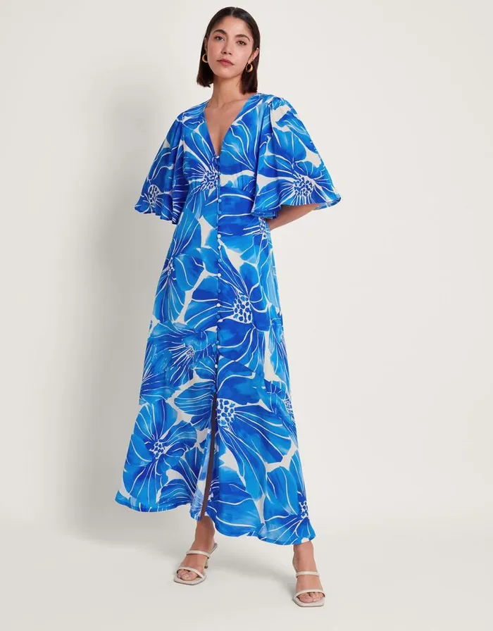 Monsoon Maura Floral Tea Dress Blue Women Occasionwear