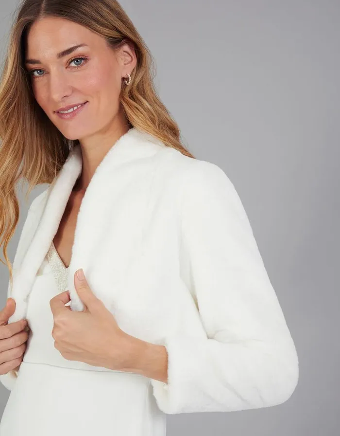 Monsoon Melanie Faux Fur Bridal Jacket Ivory Women Jackets