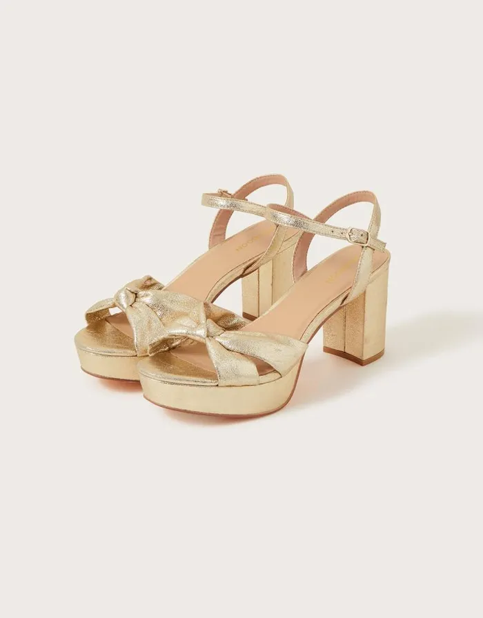 Monsoon Metallic Twist Knot Platform Heels Gold Women Platforms