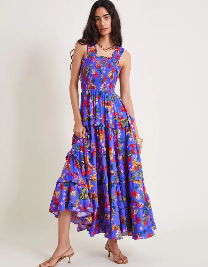 Monsoon Miley Floral Smocked Ruffle Maxi Dress Blue Women Casualwear Monsoon Miley Floral Smocked Ruffle Maxi Dress Blue Women Casualwear
