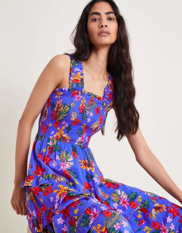 Monsoon Miley Floral Smocked Ruffle Maxi Dress Blue Women Casualwear Monsoon Miley Floral Smocked Ruffle Maxi Dress Blue Women Casualwear