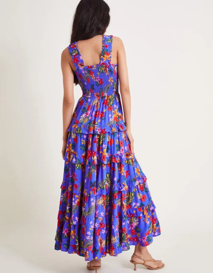 Monsoon Miley Floral Smocked Ruffle Maxi Dress Blue Women Casualwear Monsoon Miley Floral Smocked Ruffle Maxi Dress Blue Women Casualwear