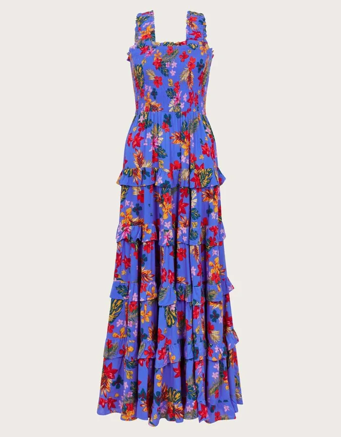 Monsoon Miley Floral Smocked Ruffle Maxi Dress Blue Women Casualwear Monsoon Miley Floral Smocked Ruffle Maxi Dress Blue Women Casualwear