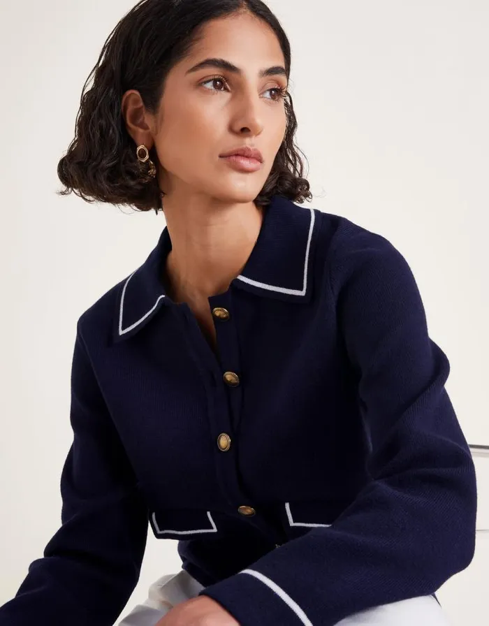 Monsoon Nicki Collar Knit Jacket Blue Women Cardigans