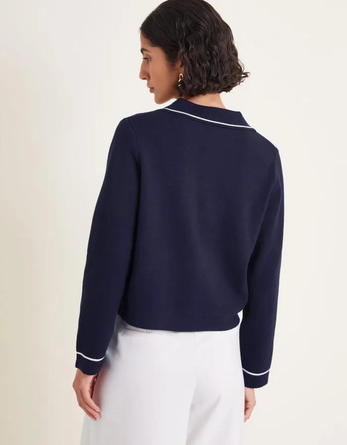 Monsoon Nicki Collar Knit Jacket Blue Women Cardigans Monsoon Nicki Collar Knit Jacket Blue Women Cardigans