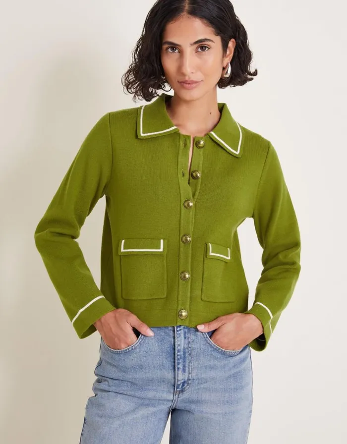 Monsoon Nicki Collar Knit Jacket Green Women Cardigans