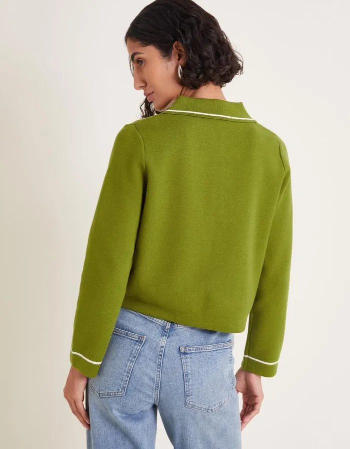Monsoon Nicki Collar Knit Jacket Green Women Cardigans Monsoon Nicki Collar Knit Jacket Green Women Cardigans