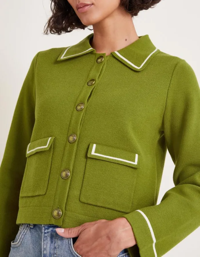 Monsoon Nicki Collar Knit Jacket Green Women Cardigans Monsoon Nicki Collar Knit Jacket Green Women Cardigans
