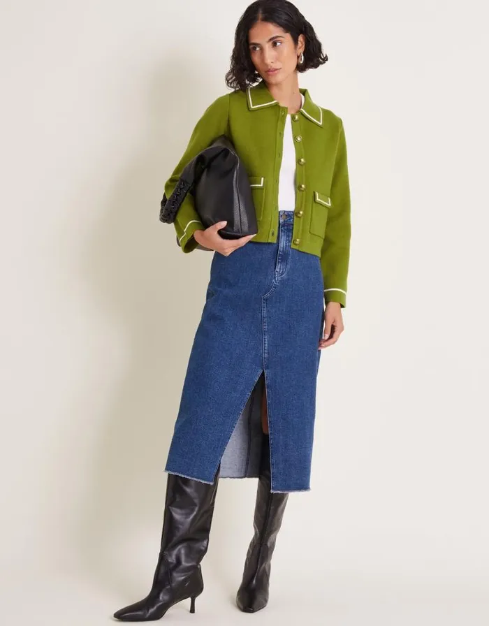 Monsoon Nicki Collar Knit Jacket Green Women Cardigans Monsoon Nicki Collar Knit Jacket Green Women Cardigans