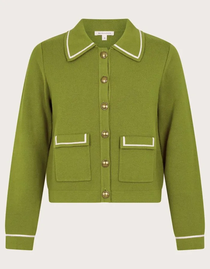 Monsoon Nicki Collar Knit Jacket Green Women Cardigans Monsoon Nicki Collar Knit Jacket Green Women Cardigans