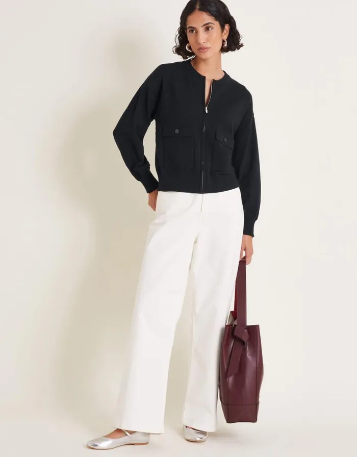 Monsoon Nora Knit Bomber Jacket Black Women Cardigans Monsoon Nora Knit Bomber Jacket Black Women Cardigans