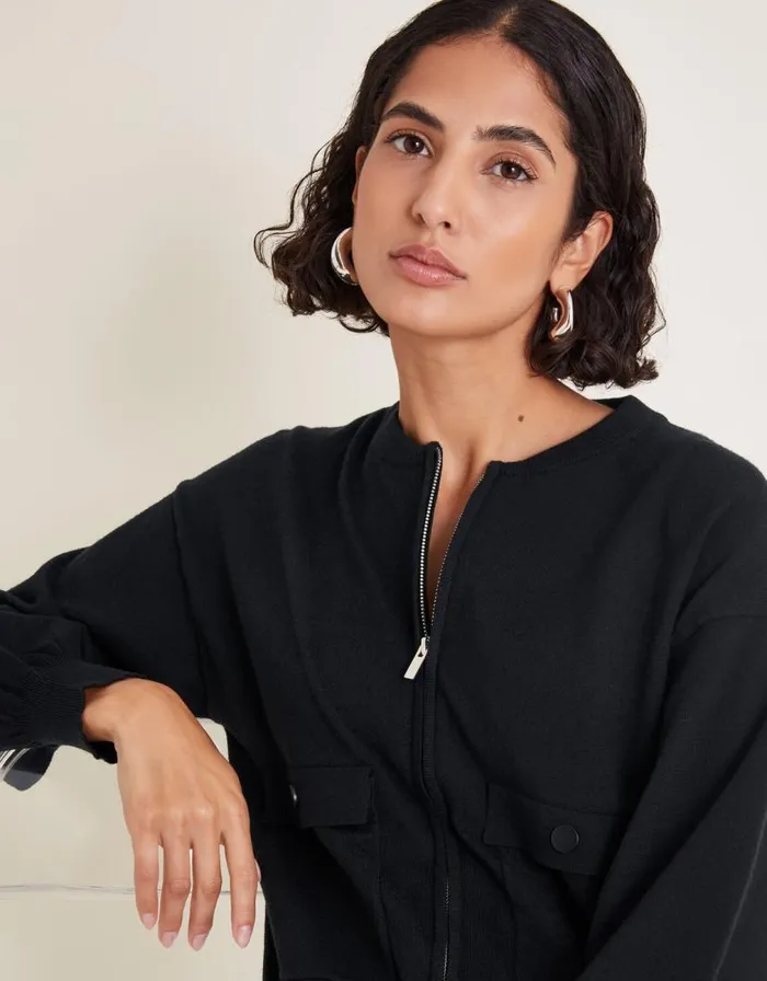 Monsoon Nora Knit Bomber Jacket Black Women Cardigans Monsoon Nora Knit Bomber Jacket Black Women Cardigans