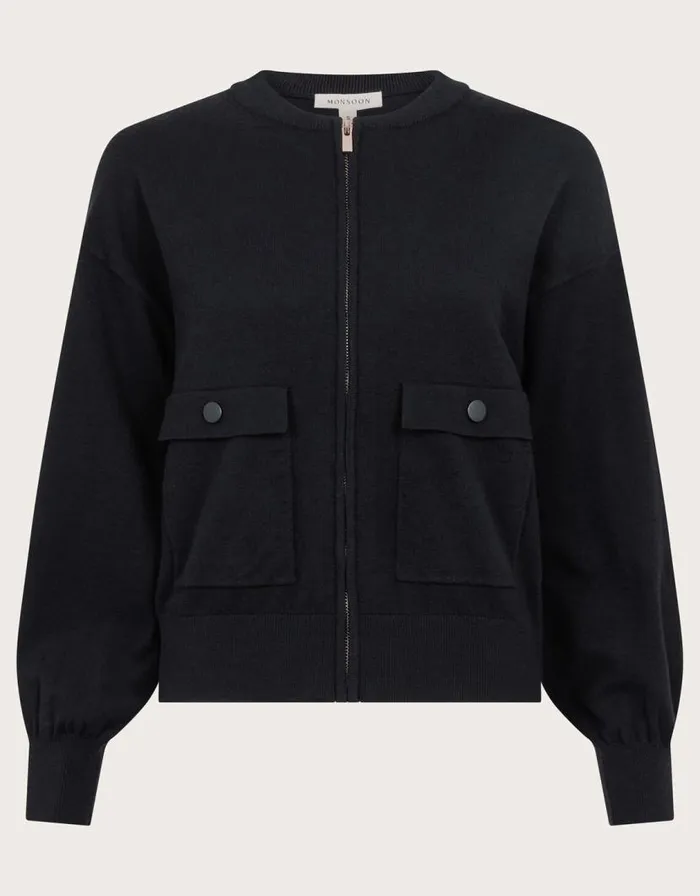 Monsoon Nora Knit Bomber Jacket Black Women Cardigans Monsoon Nora Knit Bomber Jacket Black Women Cardigans