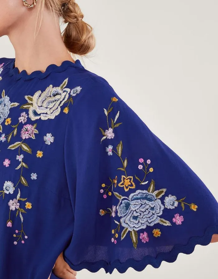 Monsoon Olla Embroidered Floral Kimono Top Blue Women Tops and Blouses Monsoon Olla Embroidered Floral Kimono Top Blue Women Tops and Blouses