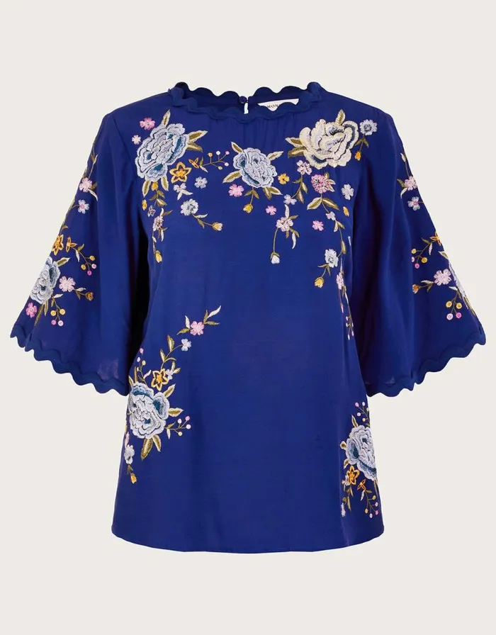 Monsoon Olla Embroidered Floral Kimono Top Blue Women Tops and Blouses Monsoon Olla Embroidered Floral Kimono Top Blue Women Tops and Blouses
