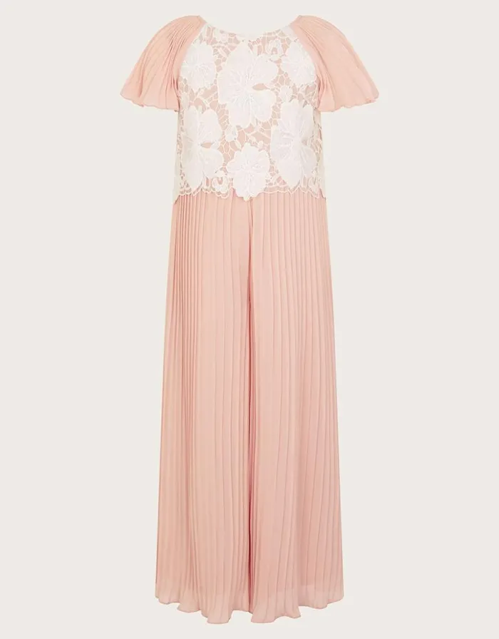 Monsoon Otissa Pleated Lace Jumpsuit Pink Children Partywear Monsoon Otissa Pleated Lace Jumpsuit Pink Children Partywear