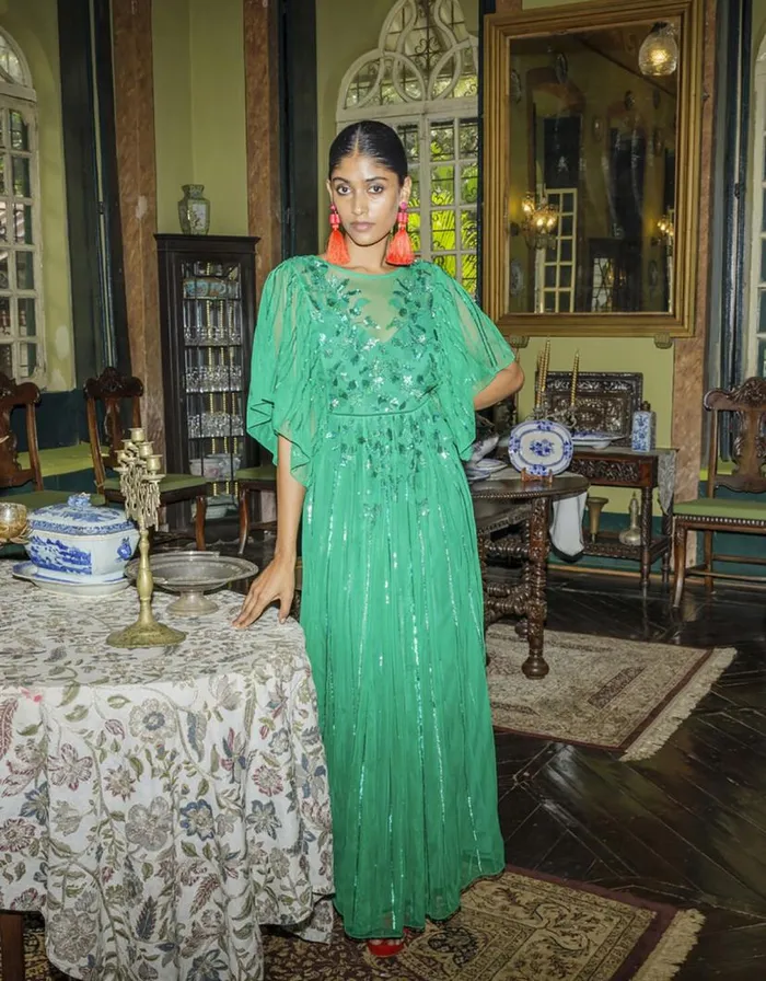 Monsoon Ottilie Embellished Maxi Dress In Recycled Polyester Green Women Occasionwear