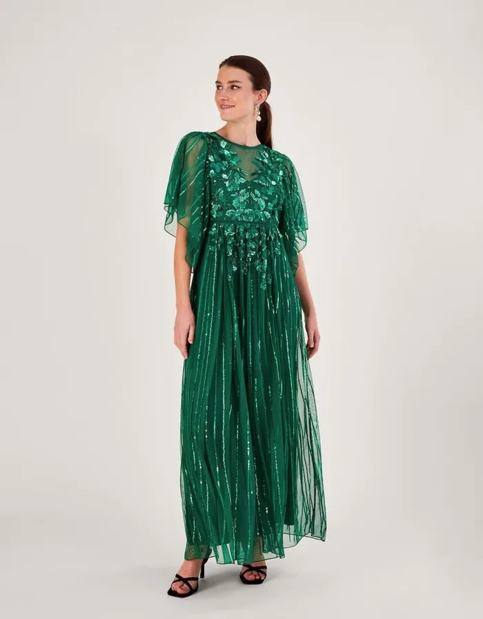 Monsoon Ottilie Embellished Maxi Dress In Recycled Polyester Green Women Occasionwear Monsoon Ottilie Embellished Maxi Dress In Recycled Polyester Green Women Occasionwear