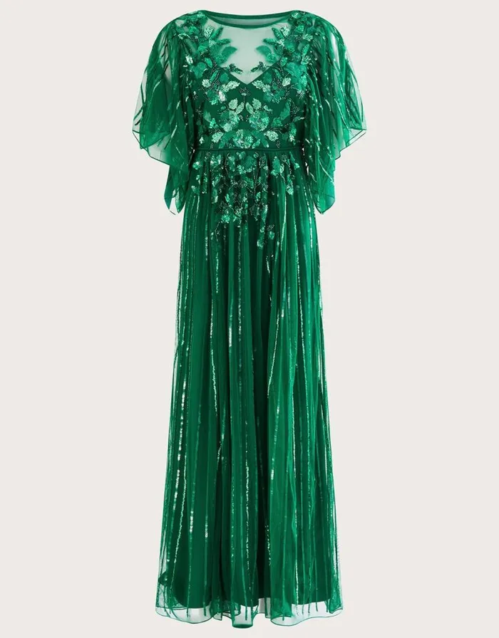 Monsoon Ottilie Embellished Maxi Dress In Recycled Polyester Green Women Occasionwear Monsoon Ottilie Embellished Maxi Dress In Recycled Polyester Green Women Occasionwear
