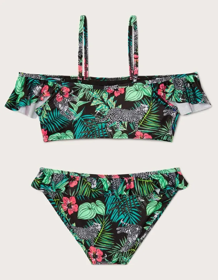 Monsoon Palm Print Frill Bikini Set Multi Children Beachwear and Swimwear Monsoon Palm Print Frill Bikini Set Multi Children Beachwear and Swimwear