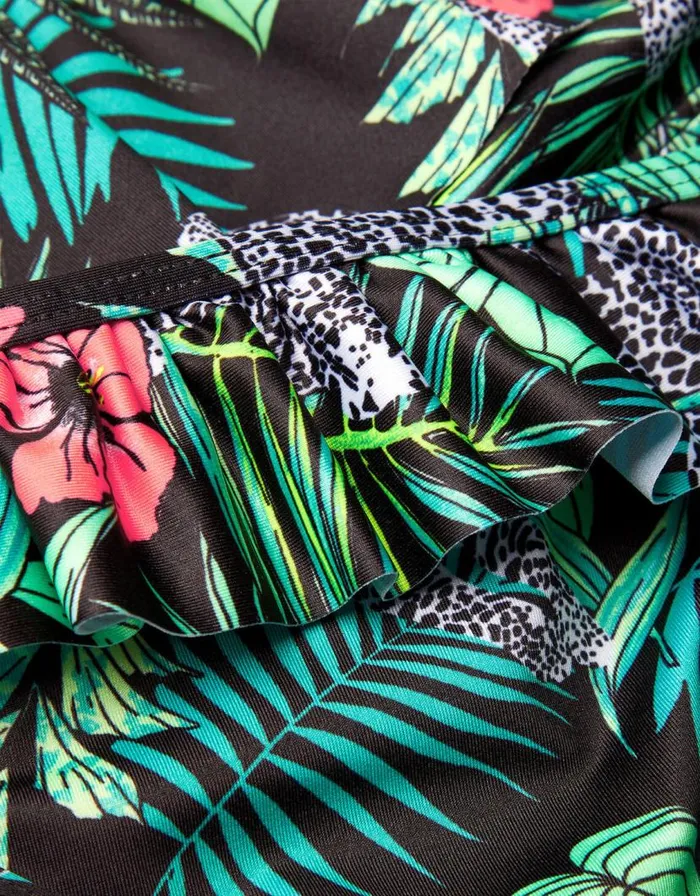Monsoon Palm Print Frill Bikini Set Multi Children Beachwear and Swimwear Monsoon Palm Print Frill Bikini Set Multi Children Beachwear and Swimwear