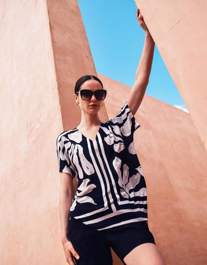 Monsoon Palm Print Knit Top Black Women Knitwear