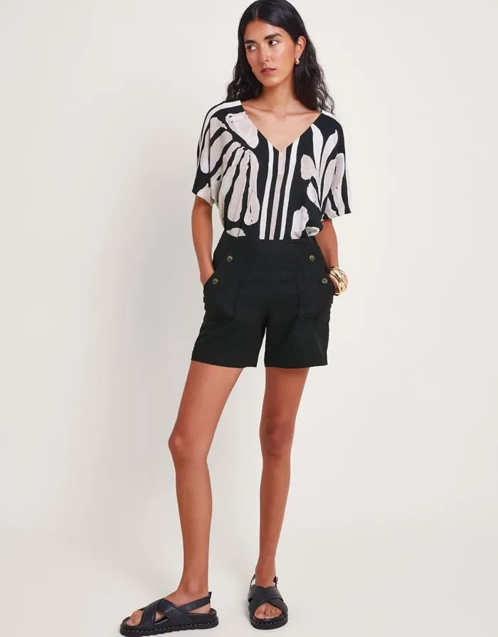 Monsoon Palm Print Knit Top Black Women Knitwear Monsoon Palm Print Knit Top Black Women Knitwear