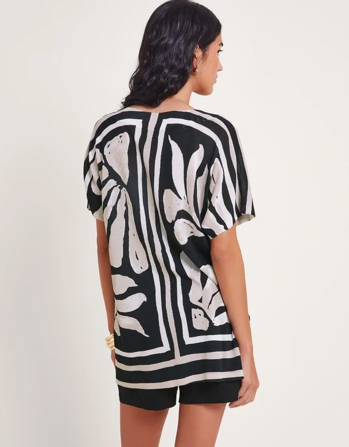 Monsoon Palm Print Knit Top Black Women Knitwear Monsoon Palm Print Knit Top Black Women Knitwear