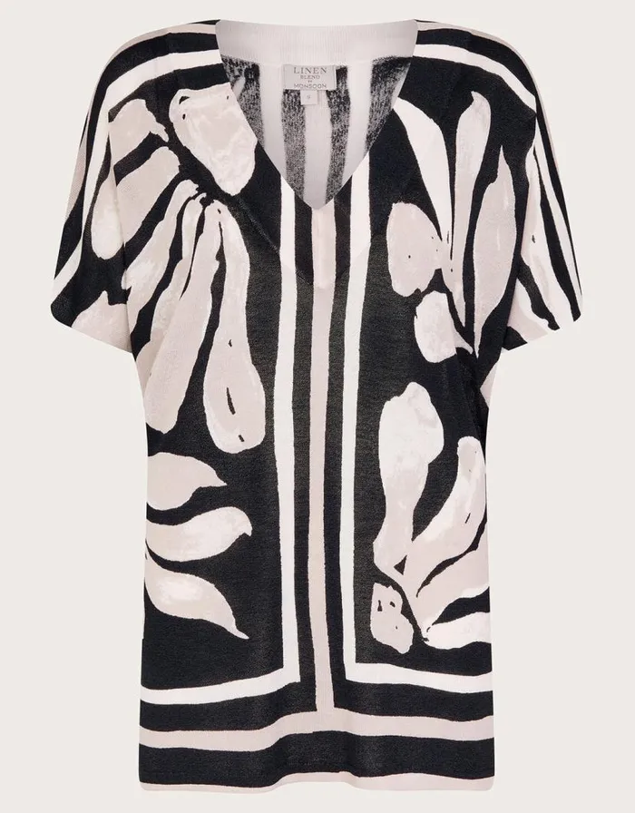 Monsoon Palm Print Knit Top Black Women Knitwear Monsoon Palm Print Knit Top Black Women Knitwear