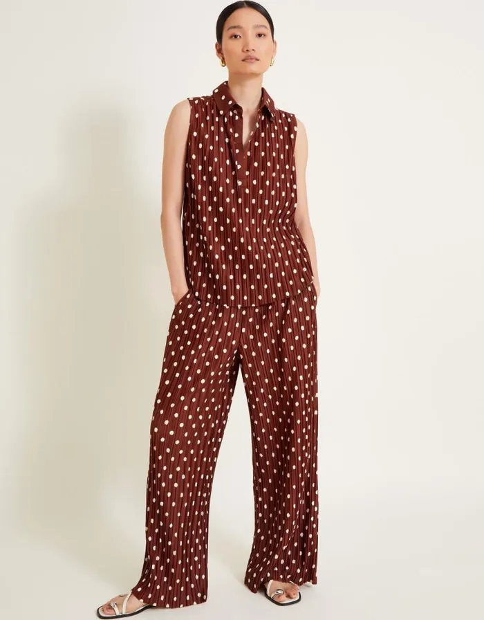 Monsoon Paris Spot Plisse Top Brown Women Casualwear
