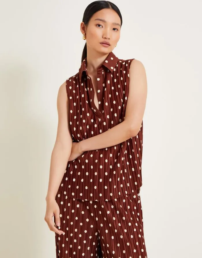 Monsoon Paris Spot Plisse Top Brown Women Casualwear Monsoon Paris Spot Plisse Top Brown Women Casualwear
