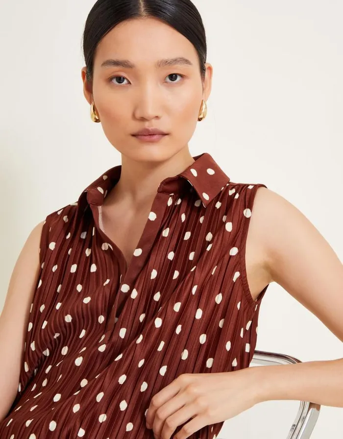 Monsoon Paris Spot Plisse Top Brown Women Casualwear Monsoon Paris Spot Plisse Top Brown Women Casualwear