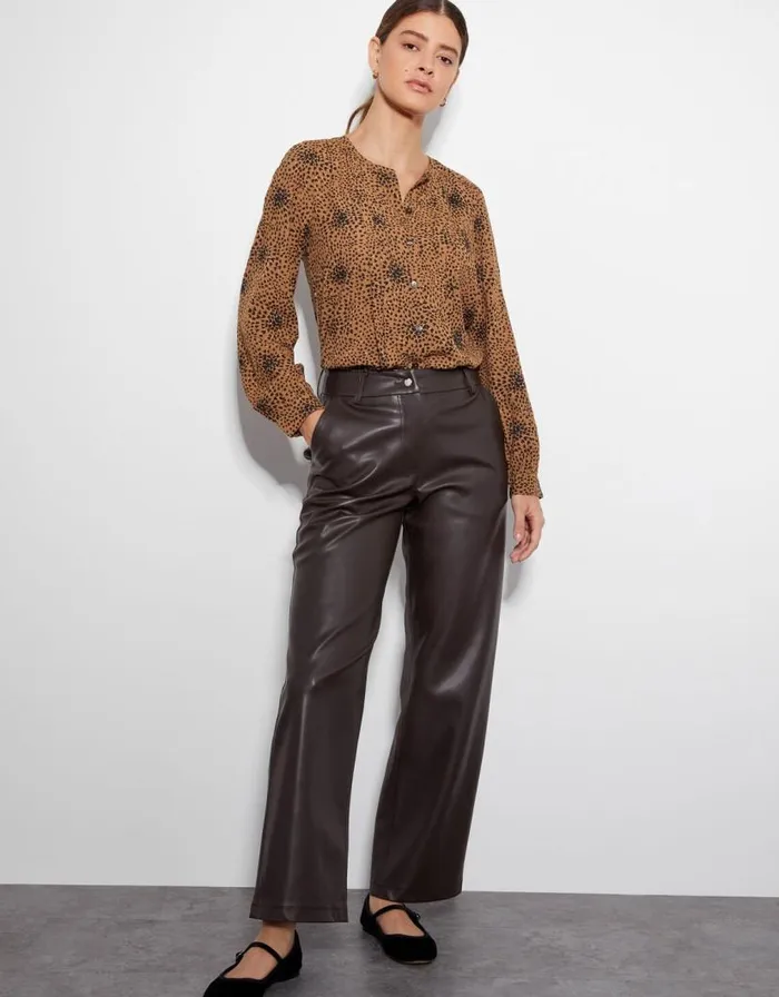 Monsoon Parker Faux Leather Trousers Brown Women Trousers and Jeans