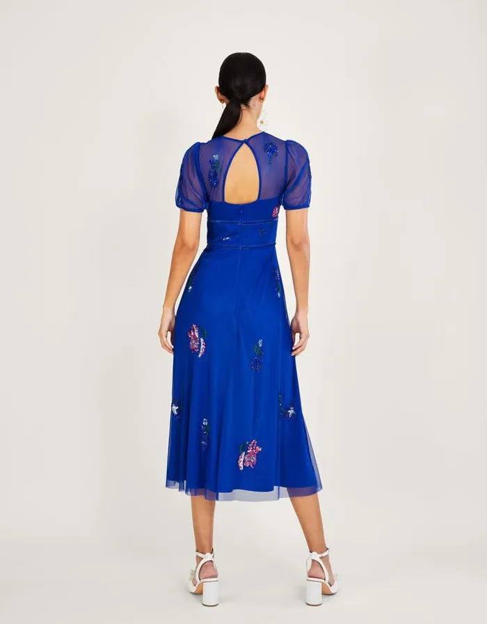 Monsoon Phoebe Embellished Midi Dress In Recycled Polyester Blue Women Occasionwear Monsoon Phoebe Embellished Midi Dress In Recycled Polyester Blue Women Occasionwear