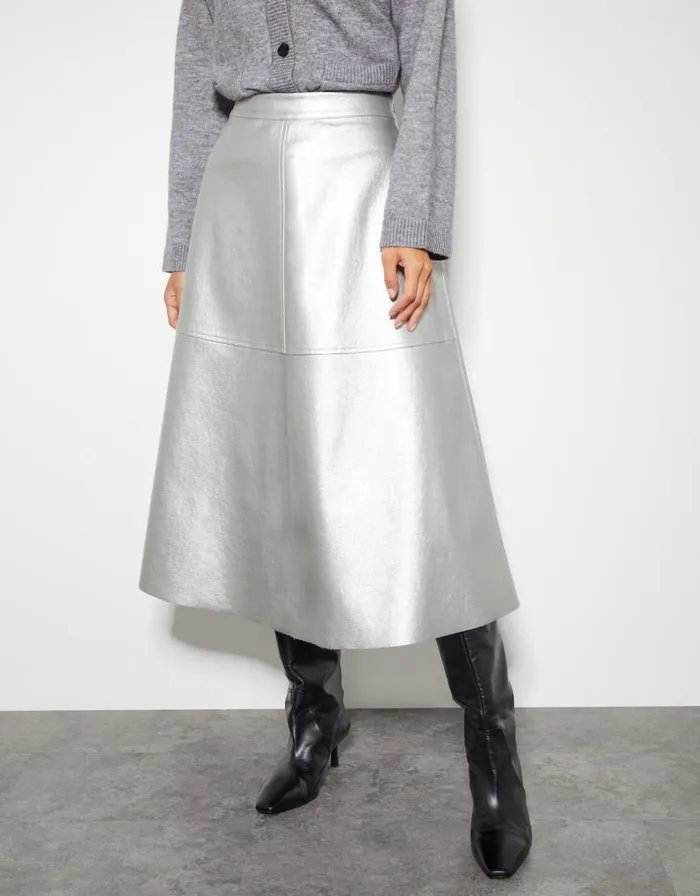 Monsoon Pippa Faux Leather Skirt Silver Women Skirts