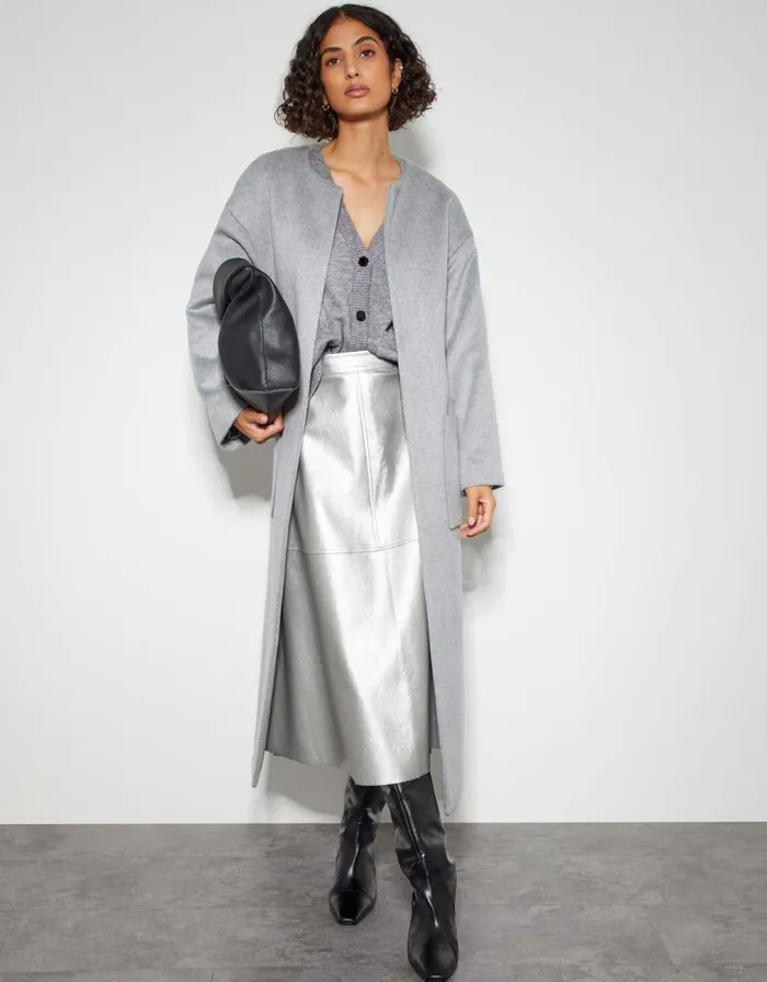 Monsoon Pippa Faux Leather Skirt Silver Women Skirts Monsoon Pippa Faux Leather Skirt Silver Women Skirts