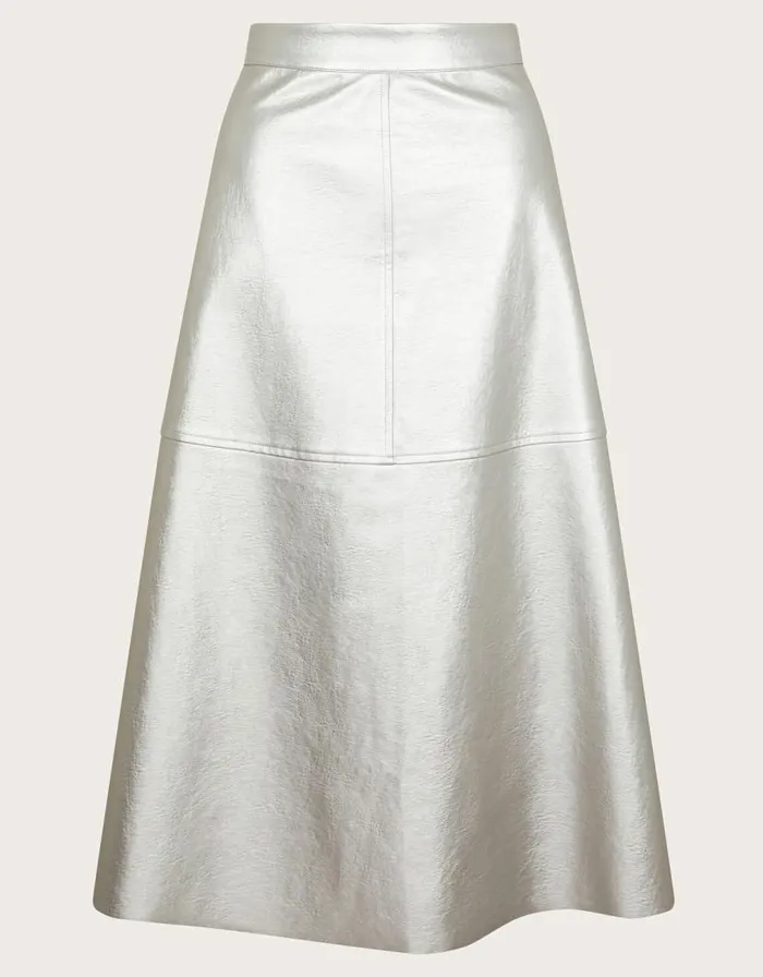 Monsoon Pippa Faux Leather Skirt Silver Women Skirts Monsoon Pippa Faux Leather Skirt Silver Women Skirts