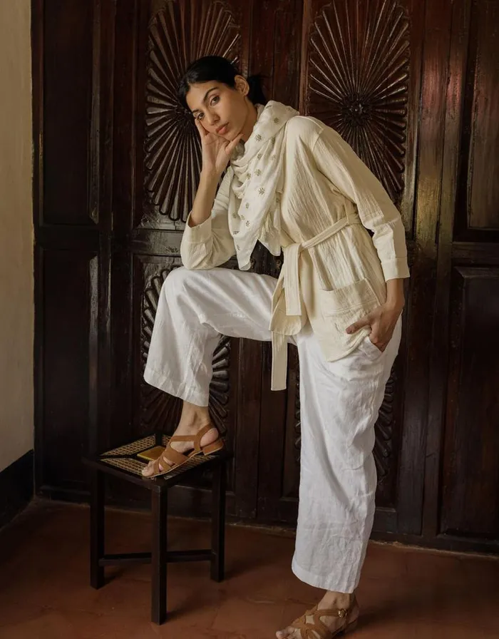 Monsoon Plain Pocket Tie Jacket Cream Women Casualwear