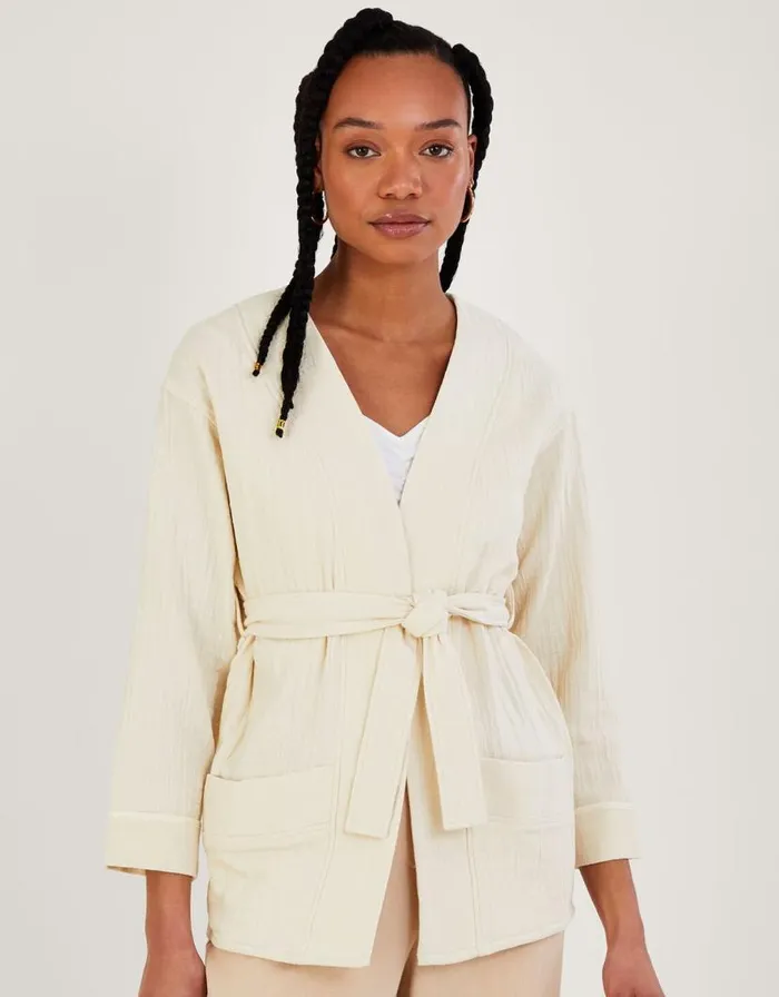Monsoon Plain Pocket Tie Jacket Cream Women Casualwear Monsoon Plain Pocket Tie Jacket Cream Women Casualwear
