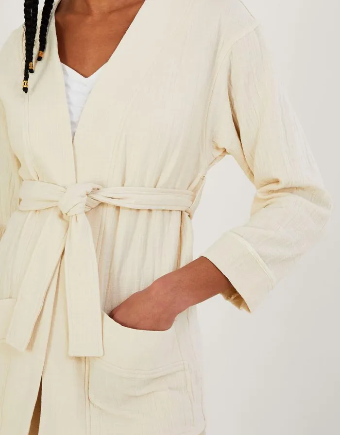Monsoon Plain Pocket Tie Jacket Cream Women Casualwear Monsoon Plain Pocket Tie Jacket Cream Women Casualwear