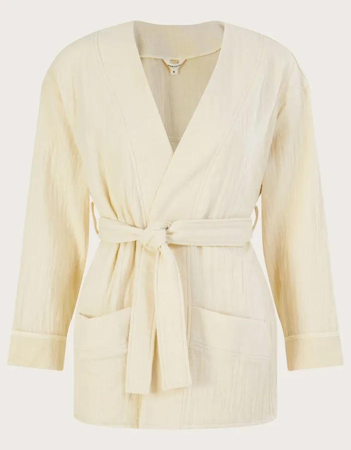 Monsoon Plain Pocket Tie Jacket Cream Women Casualwear Monsoon Plain Pocket Tie Jacket Cream Women Casualwear