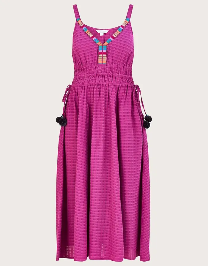 Monsoon Plain Textured Tape Midi Dress Women Beachwear and Swimwear Monsoon Plain Textured Tape Midi Dress Women Beachwear and Swimwear