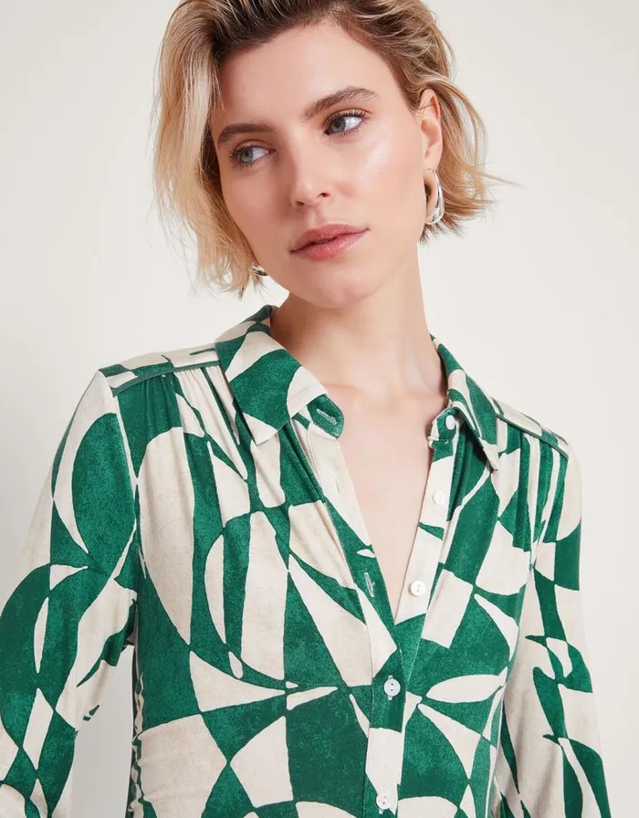 Monsoon Print Shirt Dress Green Women Midi Dresses Monsoon Print Shirt Dress Green Women Midi Dresses