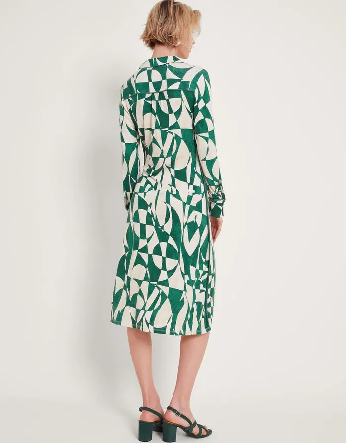 Monsoon Print Shirt Dress Green Women Midi Dresses Monsoon Print Shirt Dress Green Women Midi Dresses